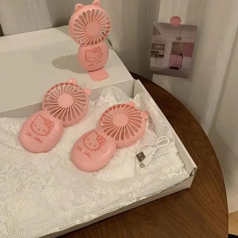 1 Set Anime Kawaii Cute KT Cat Portable Outdoor Usb Small Fan Cartoon HelloKitty Small Fan Handheld High-Value Fan