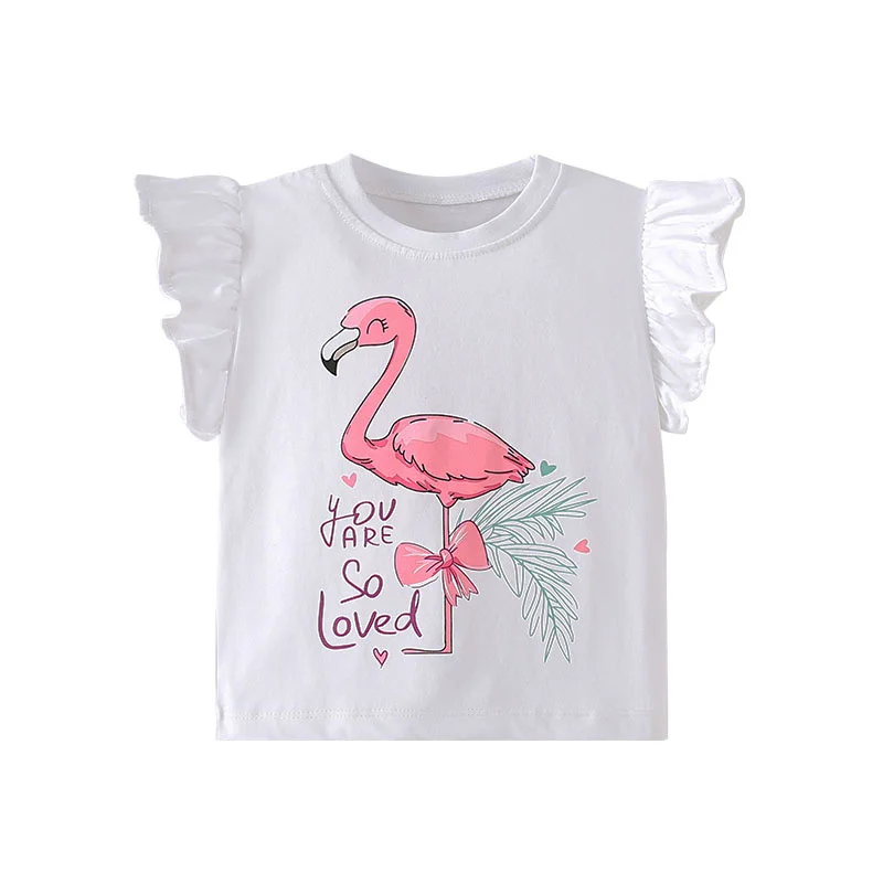 Jumping Meters 2-7T Flamingo Summer Girls T Shirts Sleeveless Hot Selling Kids Tees Tops Baby Costume Baby Shirts