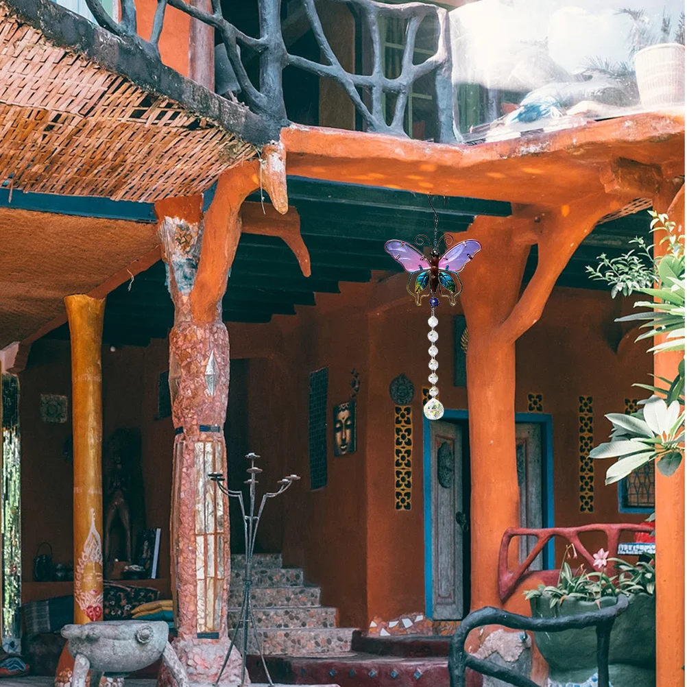 Colorful Butterfly Crystal Sun Catcher Hanging Ornament For Home Window Decor Pull Chain Extender Rainbow