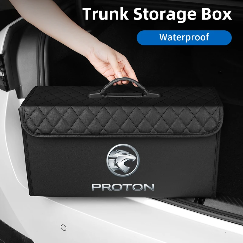 Car Trunk Organizer Leather Foldable Long Storage Box For Proton Exora Iriz Wira Saga Satria Magma X50 V6 X70 L3 L5 Accessories