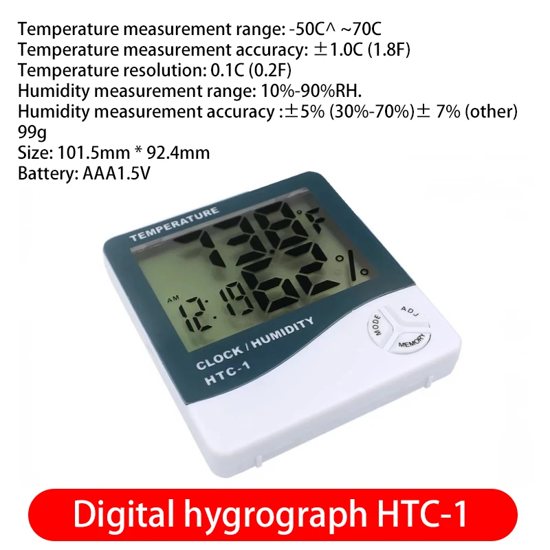 HTC-1 HTC-2 LCD Electronic Digital Temperature Humidity Meter Home Thermometer Hygrometer Indoor Outdoor Weather Station Clock