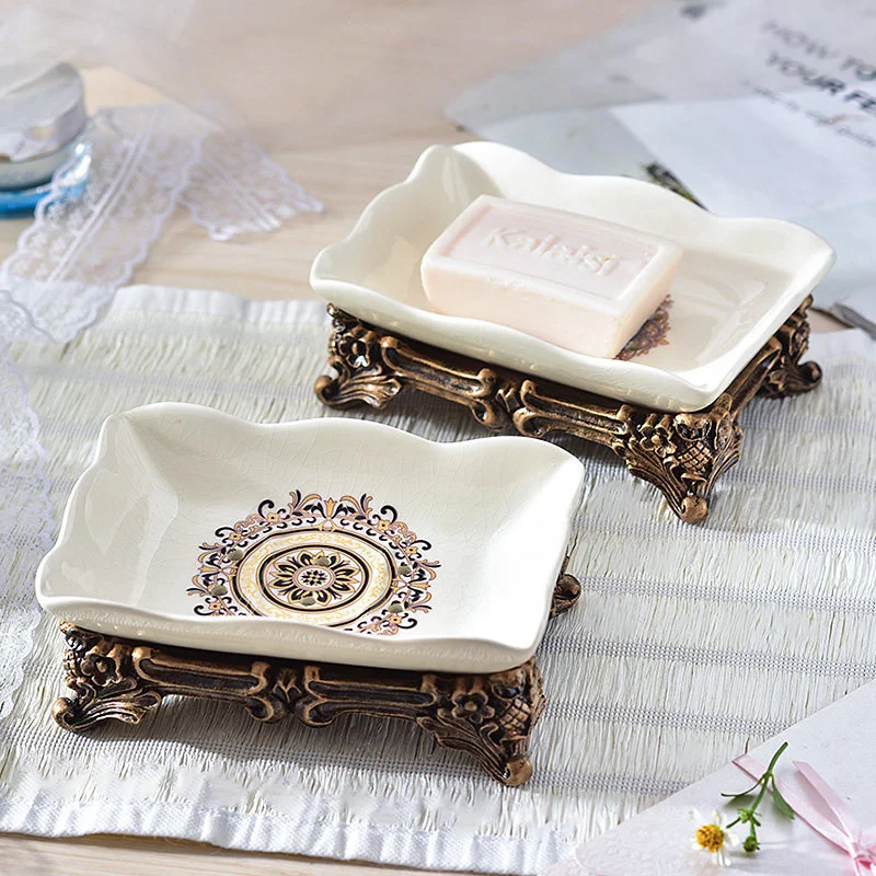 

Creativity Ceramics Soap Box Bathroom Storage Rack Drain Hole Resin Base Bathroom Decorations Storage Double-Layer Soap Holder