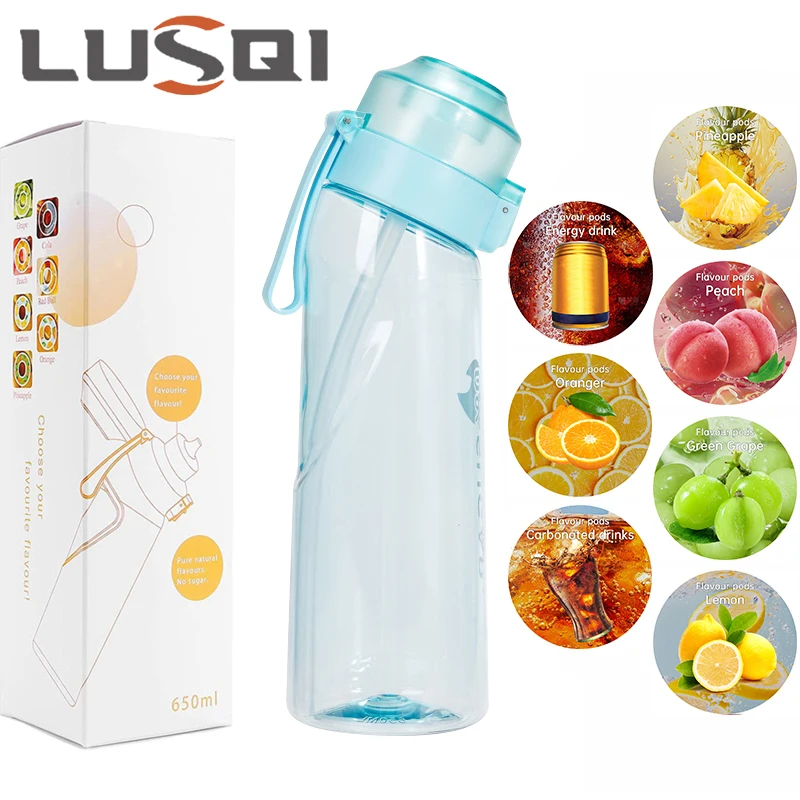 LUSQI Air Flavored Water Bottle With 7 Flavor Pods Sports Fashion Straw Tritan Plastic Cup Suitable for Outdoor Sports Fitness