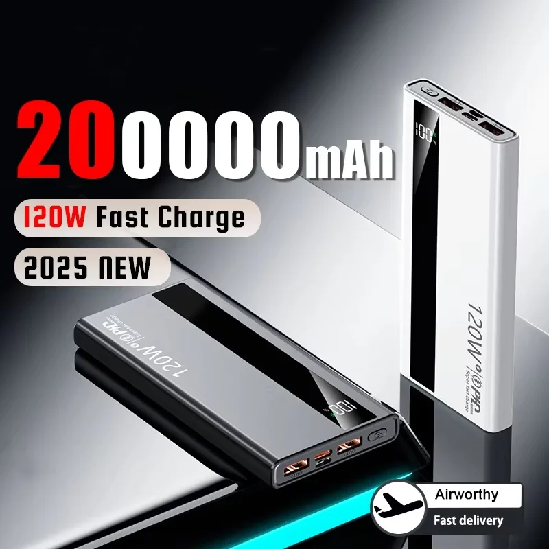 Batería portátil de 200000mAh, 120W, carga súper rápida, pantalla Digital LED de Ultra capacidad para IPhone Xiaomi