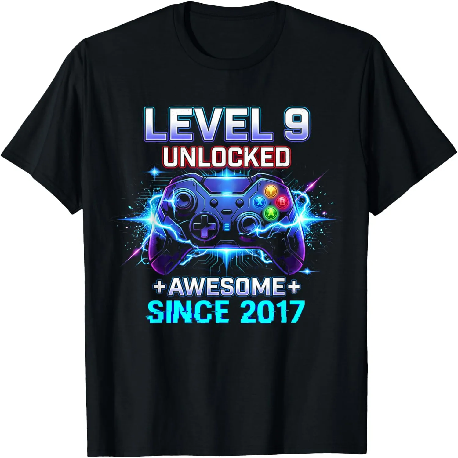 Level 9 Unlocked Awesome Since 2017 Video Game Controller 9th Birthday T-Shirt