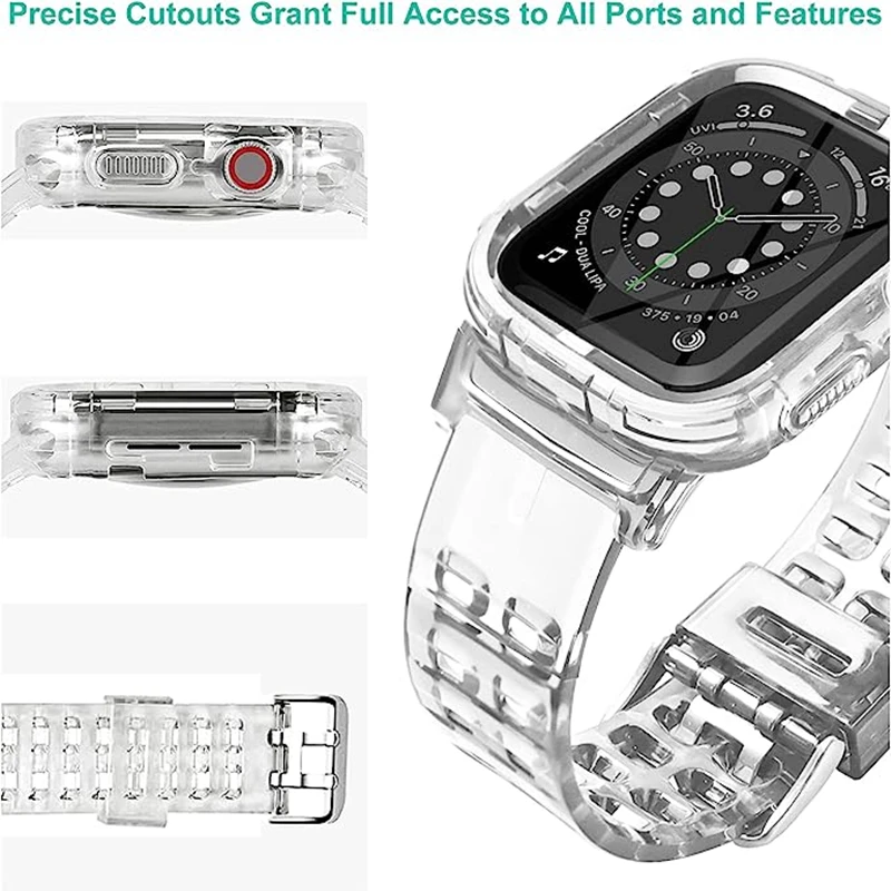 Clear Band + Case for Apple Watch 8 7 6 SE 5 3 2 Soft Transparent silicone Strap for iwatch Strap 40mm 44mm 42MM 41MM 45MM 49MM