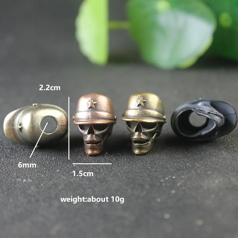 Five-pointed Star Hat Skull Solider Head Sculpture Brass Knife Bead EDC Outdoor Paracord DIY Accessories Lanyard Pendant Jewelry