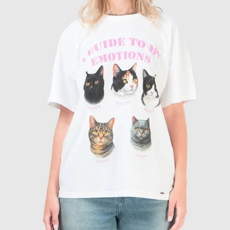 Süße Kätzchen Grafik T-Shirts Kawaii Lustiges Kitty Print T-Shirt Baumwolle Damen Y2k Ästhetische Tops Vintage Katzenliebhaber T-Shirts Übergroß
