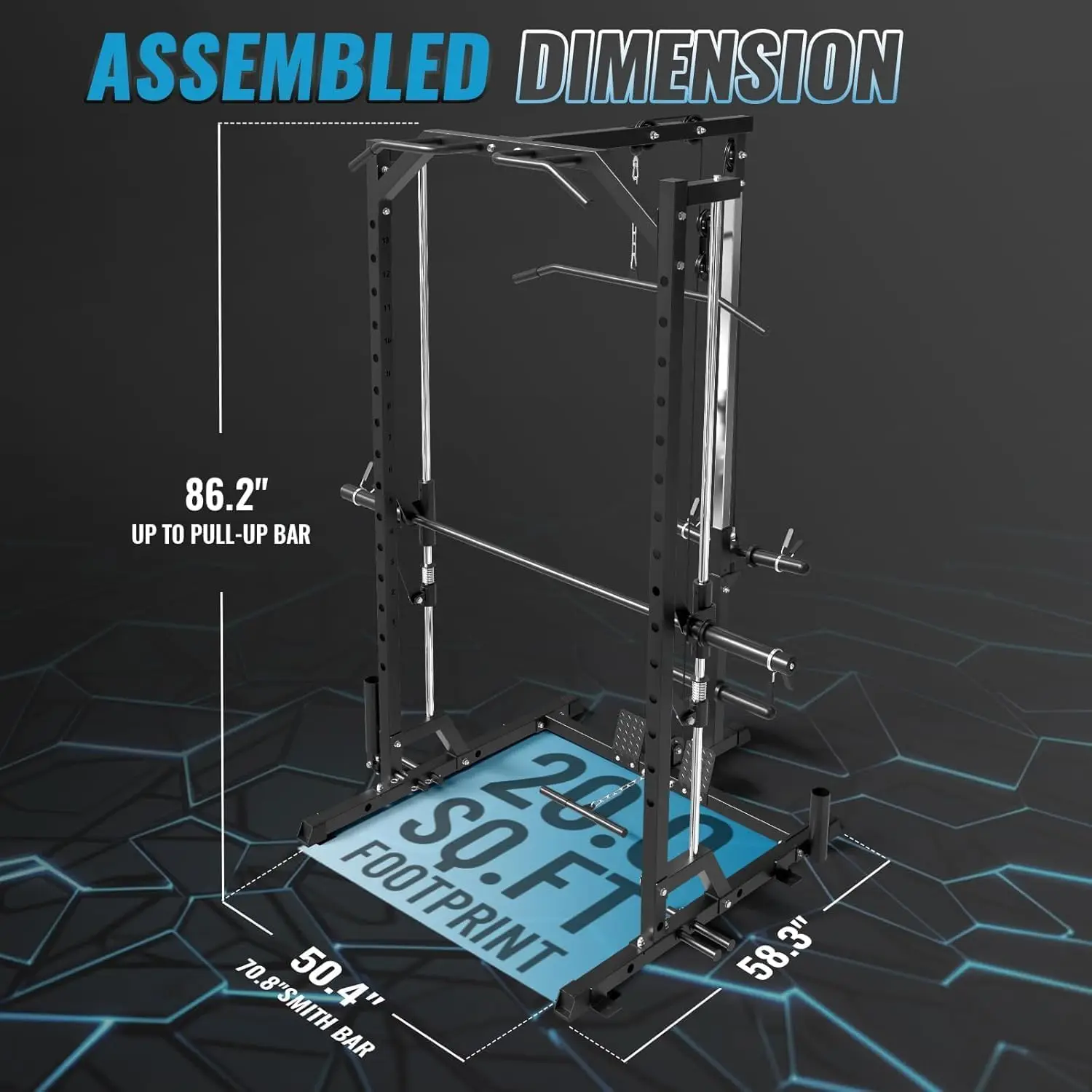 SmithΔ Machine, 1000LBS Power Cage with LAT Pull Down Pulley System and Cable Row, Multi-Function Squat Rack Cage, More Cable At