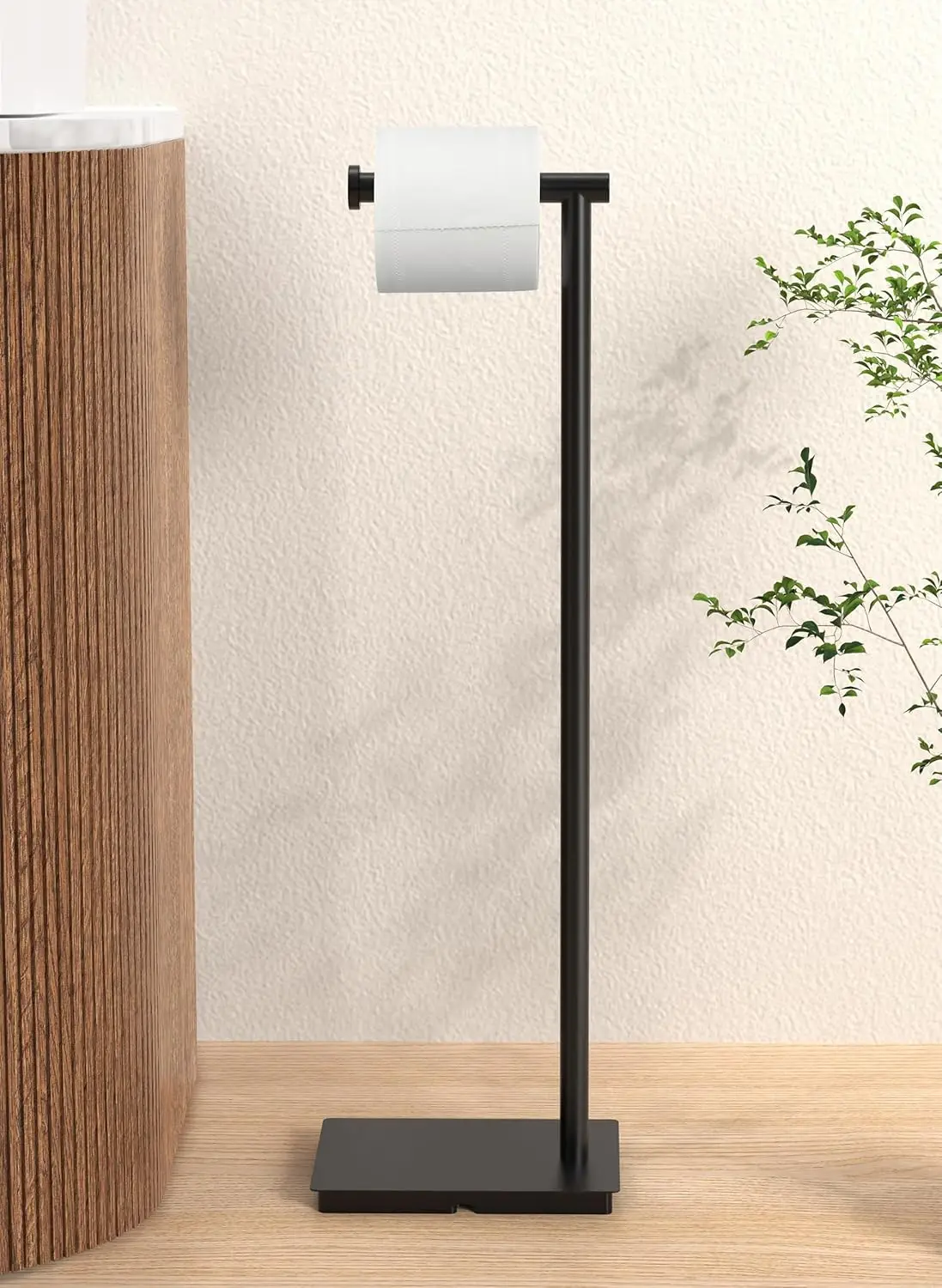 

Stainless Steel Free Standing Toilet Paper Holder, 26.2 Inch Height, Matte Black Finish for Bathroom