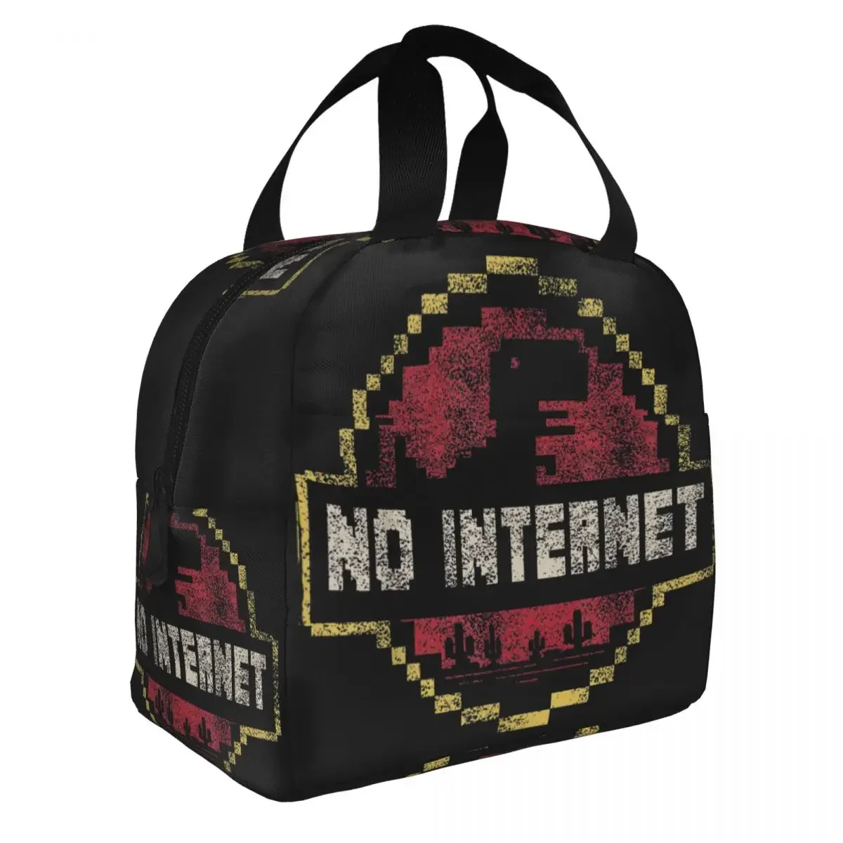 Funny Gamer Pixel T-Rex No Internet PC Streamer Insulated Lunch Bag Thermal Bag Jurassic Offline Park Large Tote Lunch Box Work