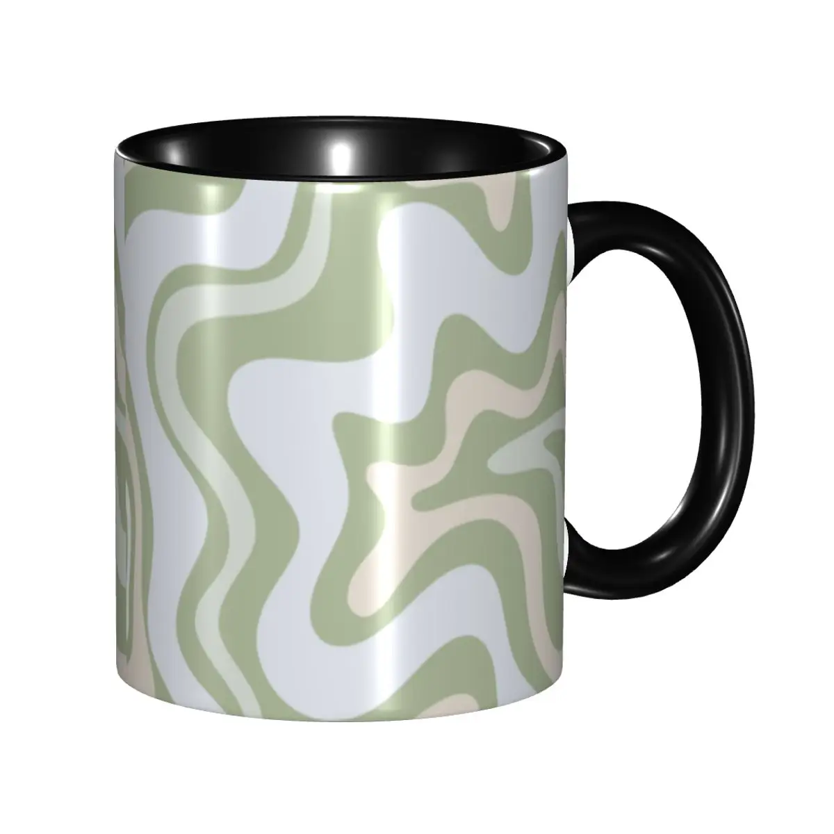 Customized Sage Liquid Swirl Abstract Pattern Coffee Mug DIY Ceramic Milk Tea Cups