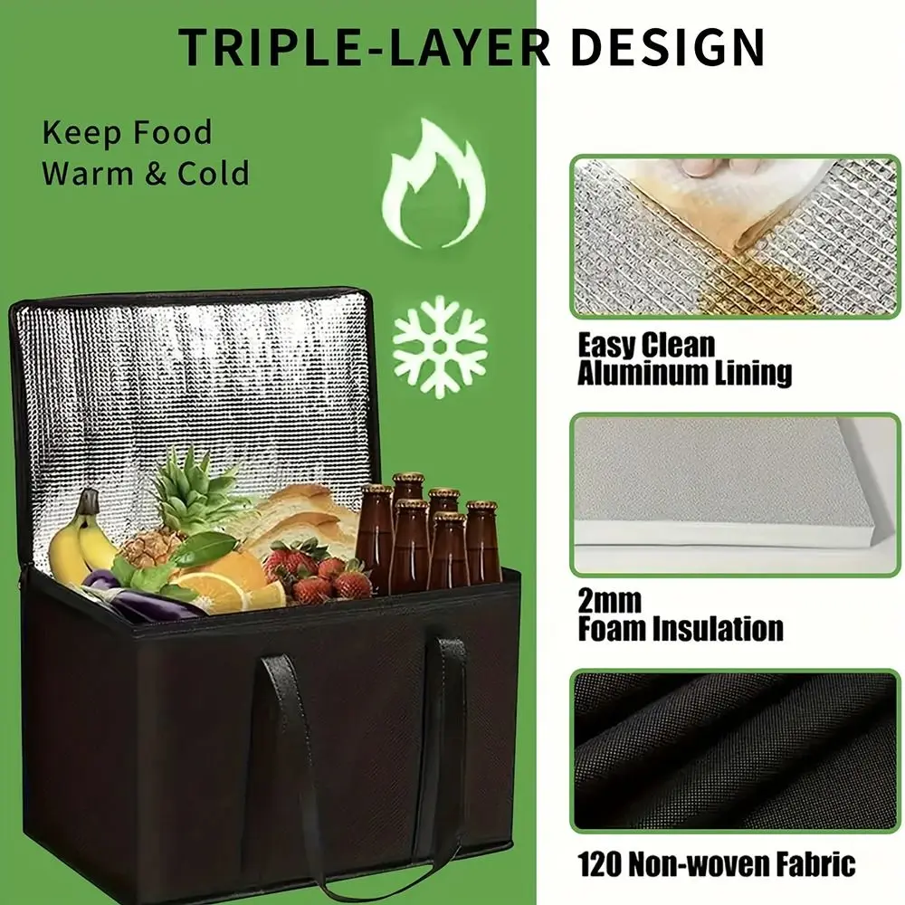 1Pcs Durable Large Capacity Insulated Bag Zipper Portable Tin Foil Food Bag 40L Refrigerated Bag Picnic Camping
