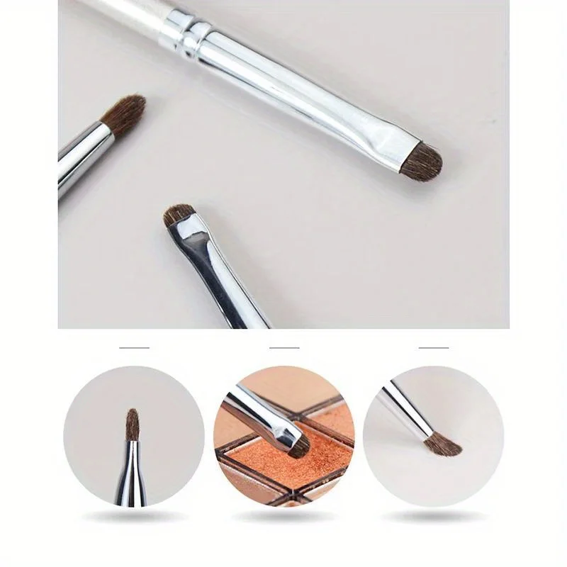 3pcs Small Eyeshadow Brushes with Silver Handle for Detailed Blending Smokey Eyeliner Makeup Professional Cosmetic Brush Set