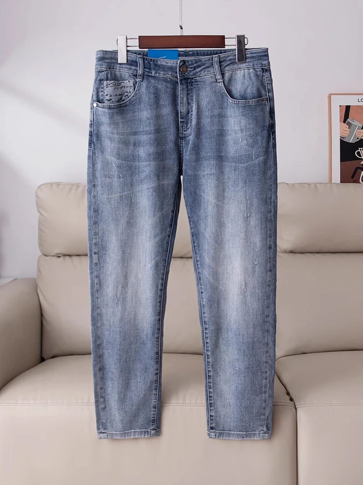 

Light Blue Waed Denim Jeans Casual Cone ape Long Pants Spring New Arrival Cotton Elastic Fabric Youth Faion Resistant Wear