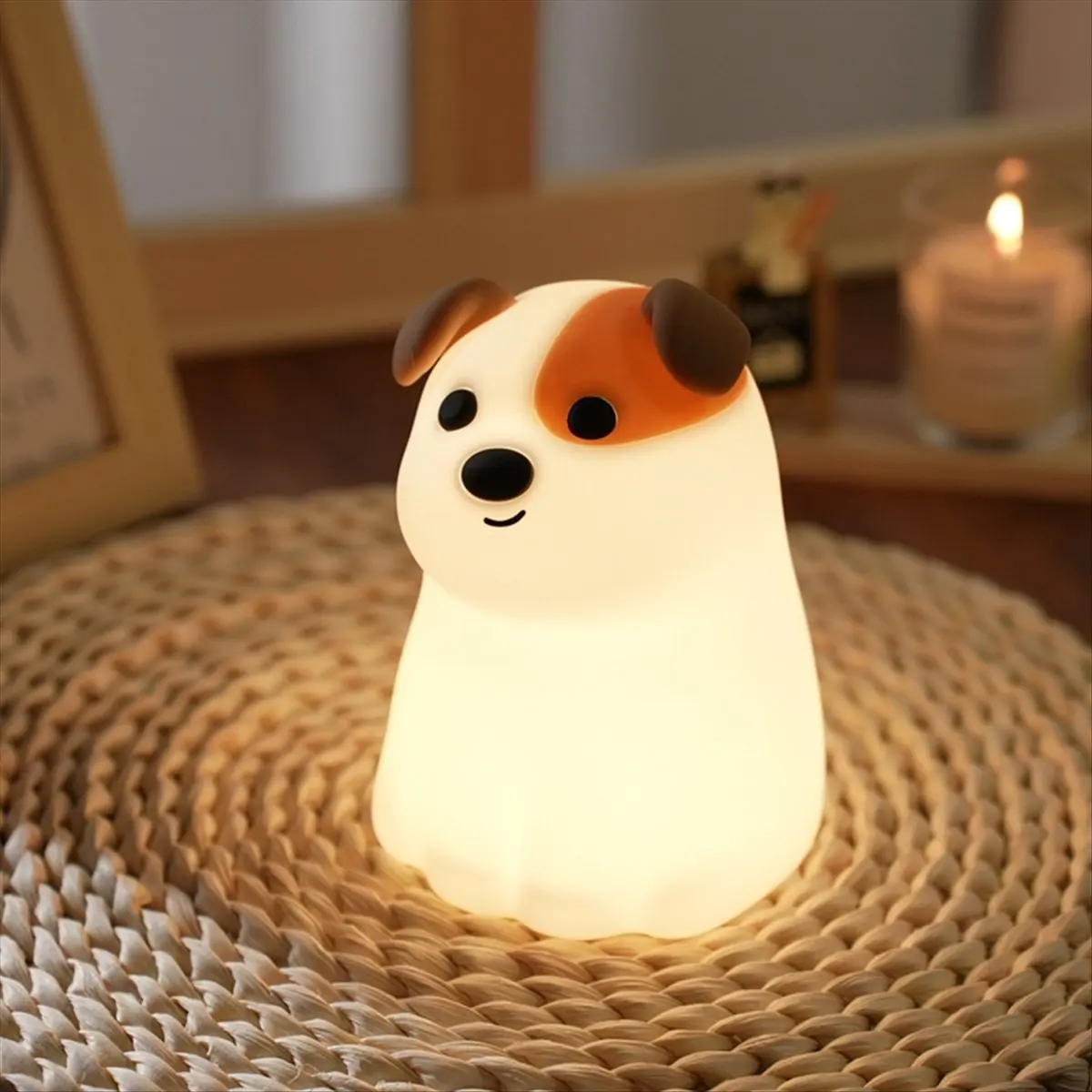 Colorful LED Night Light Dog Cartoon Bedroom Lamp Rechargeable Timing Dimming Sleep Night Light for Kids Birthday Gift