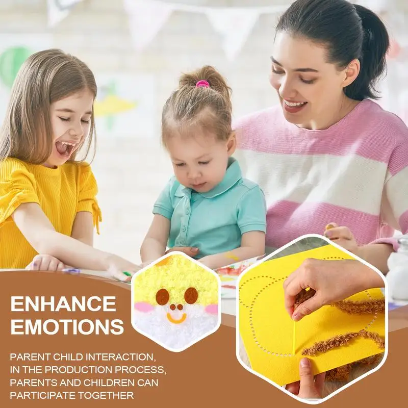 Embroidery Doll Set Embroidery Set Punch Needle Cute Cartoon Design Safe Interactive Sewing Craft Kit For Boys Girls Beginners