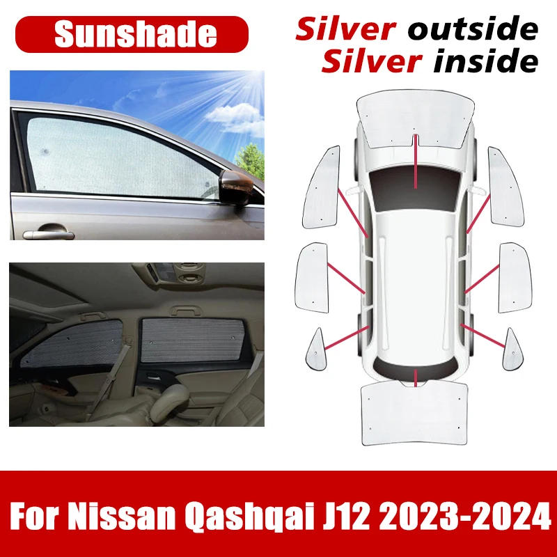 Full Cover Visor For Nissan Qashqai J12 2023 2024 Anti-UV Sun Window Auto Coverage Windshield Windows Sunshade Car Accessories