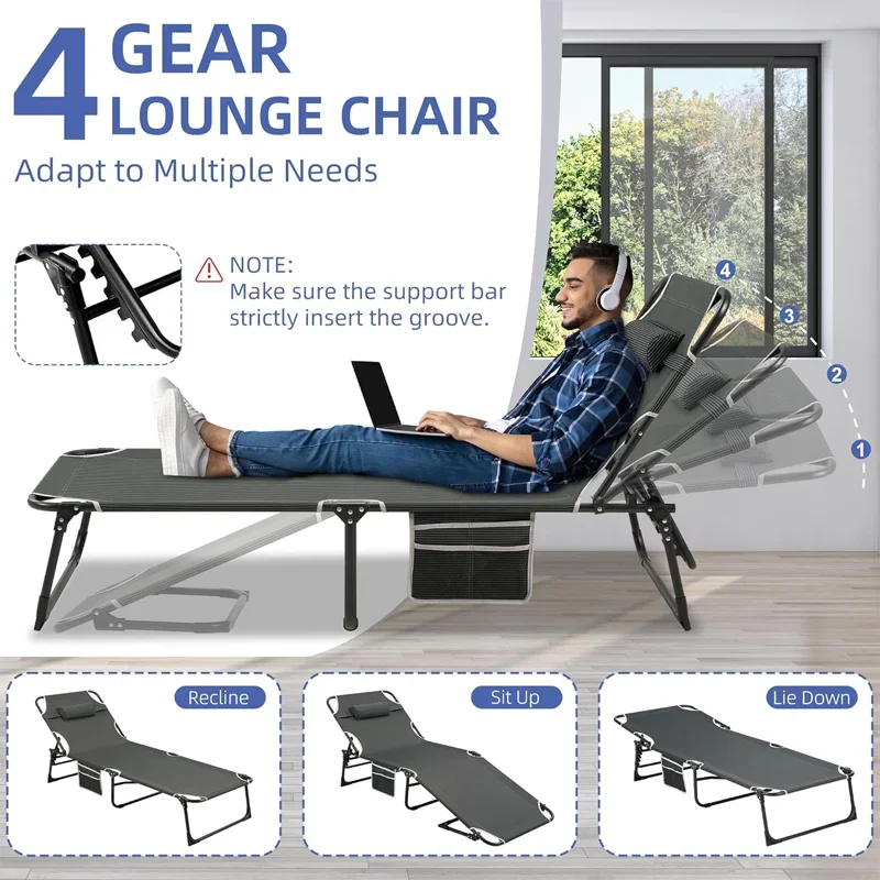 سرير تخييم مع مرتبة، سرير تخييم قابل للطي بأربعة أوضاع 330 رطل، سرير نوم محمول للتخييم والشاطئ والفناء #4