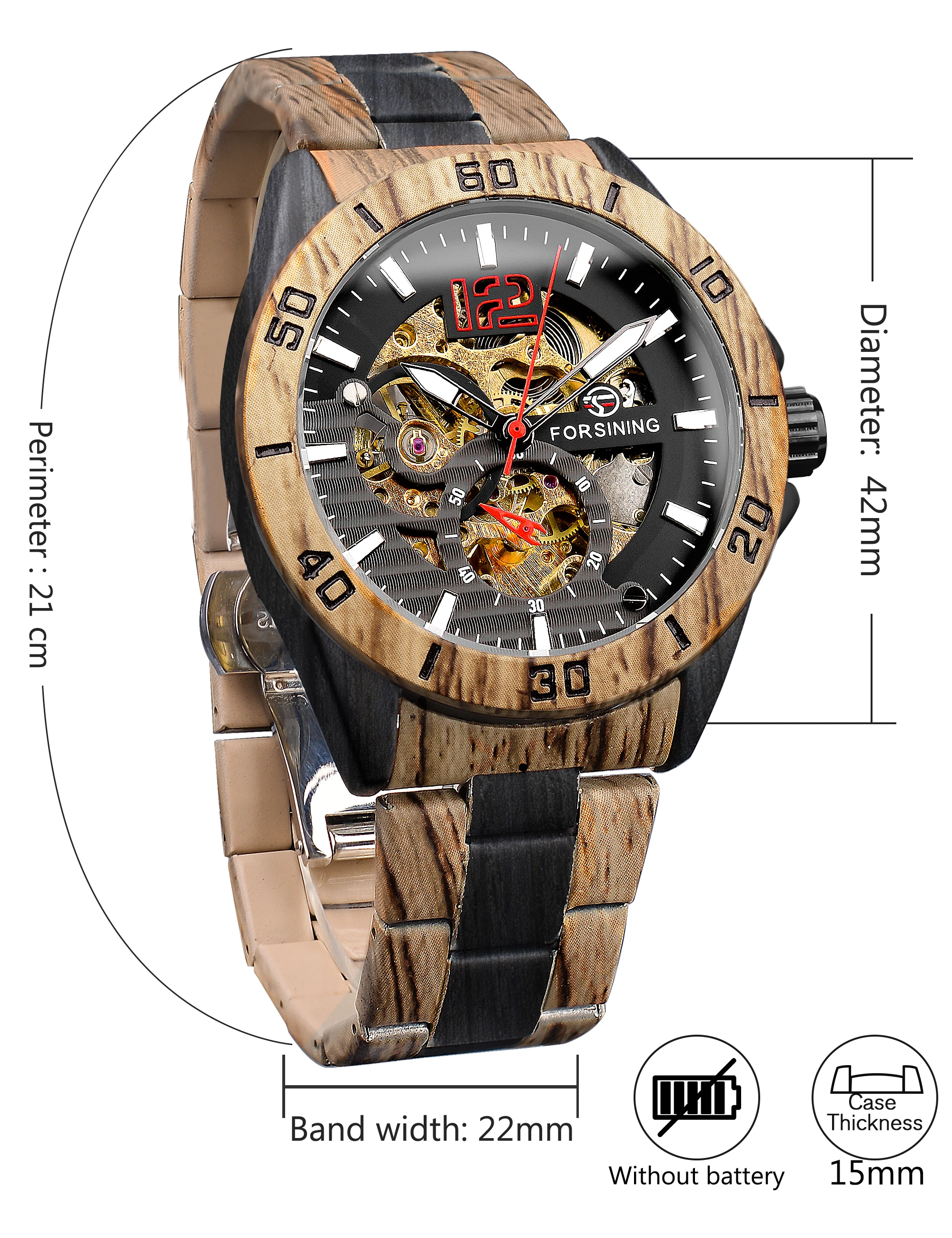 Forsining Top Luxury Brand Men's Skeleton Mechanical Watches Gear Movement Casual Fashion Wooden Patterns Strap Man Wristwatch