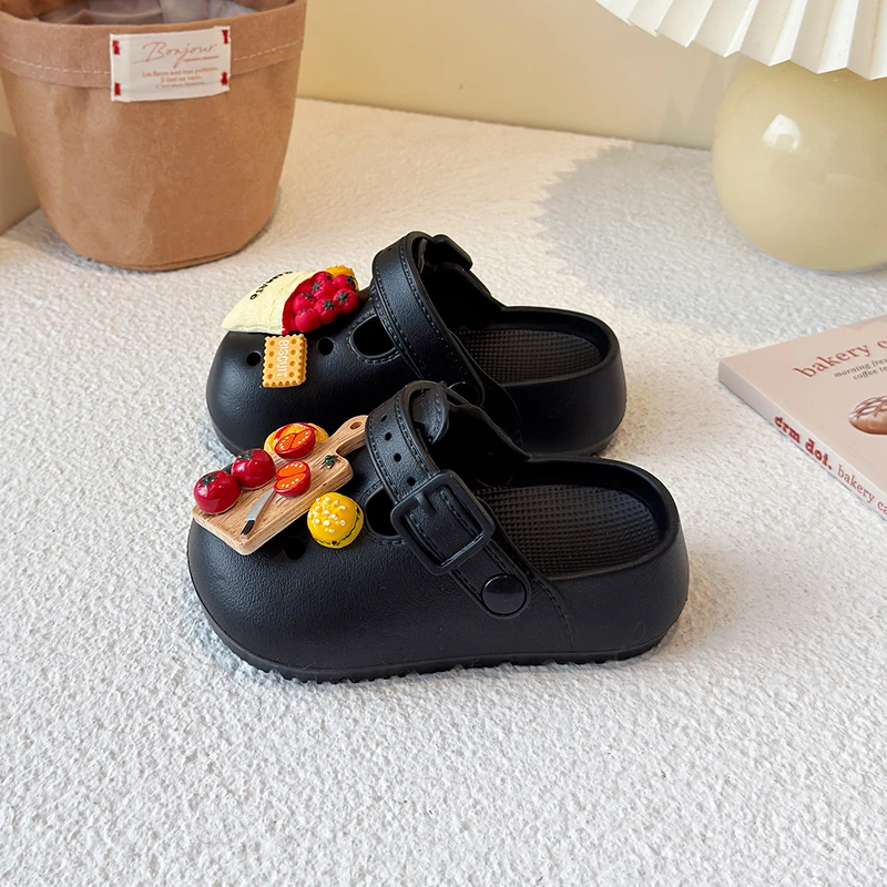 

Cartoon Hamburger Red Cute Tomato Food Clogs Boys Girls, Parent-Child Outdoor Slippers, Non-Slip Height-Increasing Closed-Toe