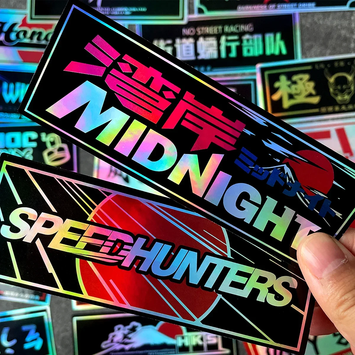 24PCS/Lot Laser Rainbow Speedhunters Oni Samurai JDM Good Lucky Racing Car Vinyl Stickers Motorcycle Helmet Decal Accessories