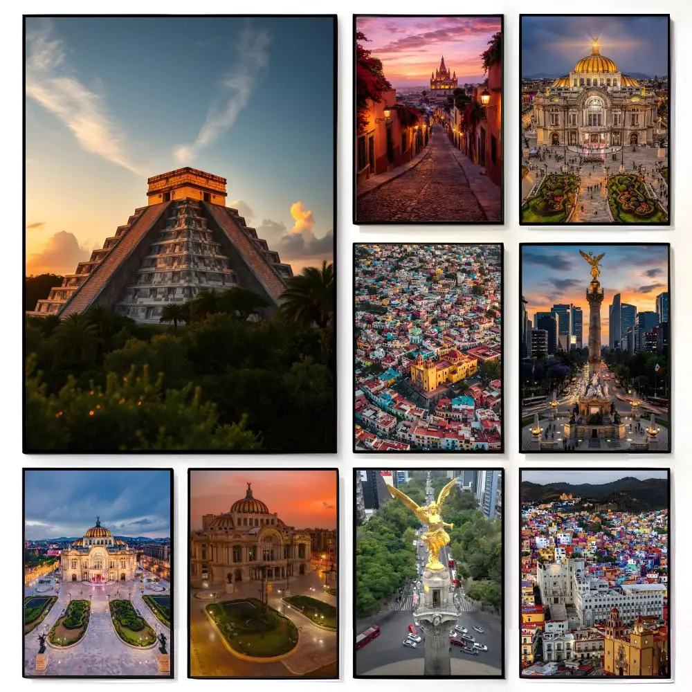 Travel Concept Iconic landmarks in Mexico Poster American Film Mural Home Childrens Room Wall Decor Print