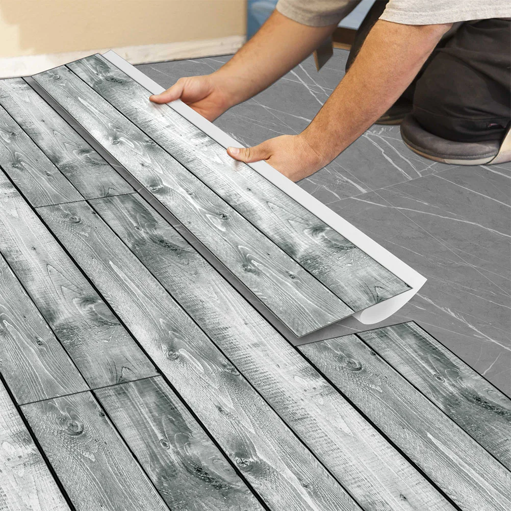 

5Pcs Wood Grain Floor Stickers Adhesive PVC Peel Self Planks Easy Cut No Residue Bedroom Living Room Study Garden Flooring