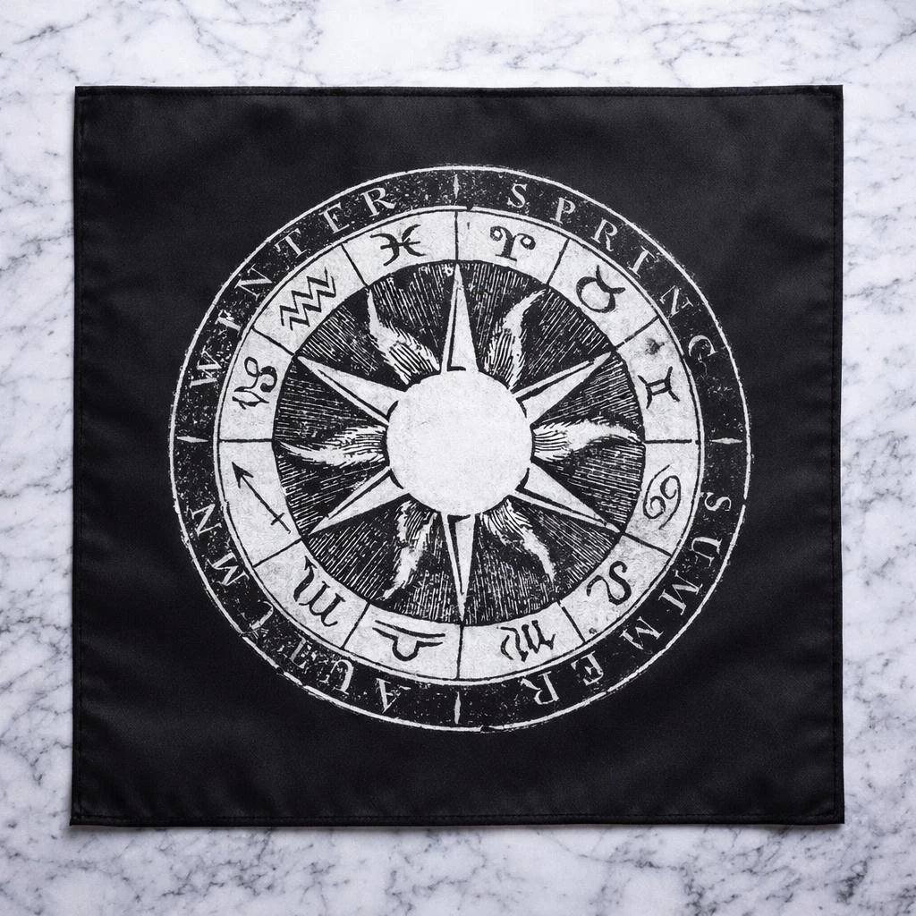 Zodiac Wheel Tarot Altar Cloth, Astrology Divination Mat, Witchcraft Seasonal Tablecloth, Flat Print