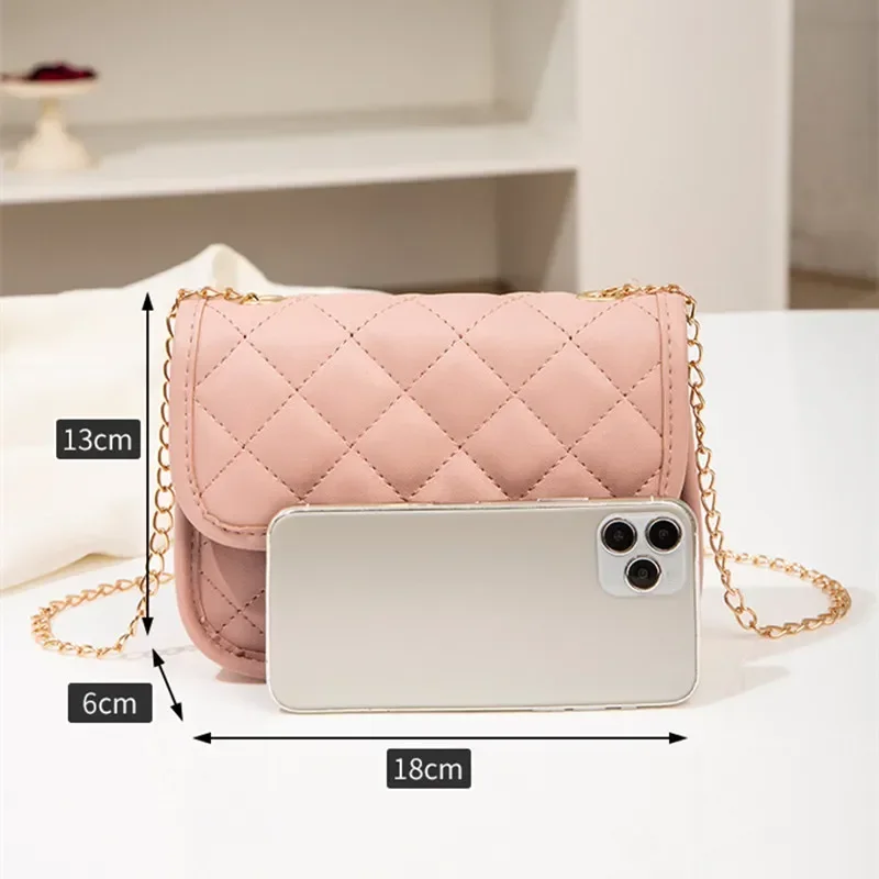 New Fashion Female Shoulder Bag Rhombus Embroidered Solid Color Chain Womens Shoulder Crossbody Casual Trendy Phone Bag