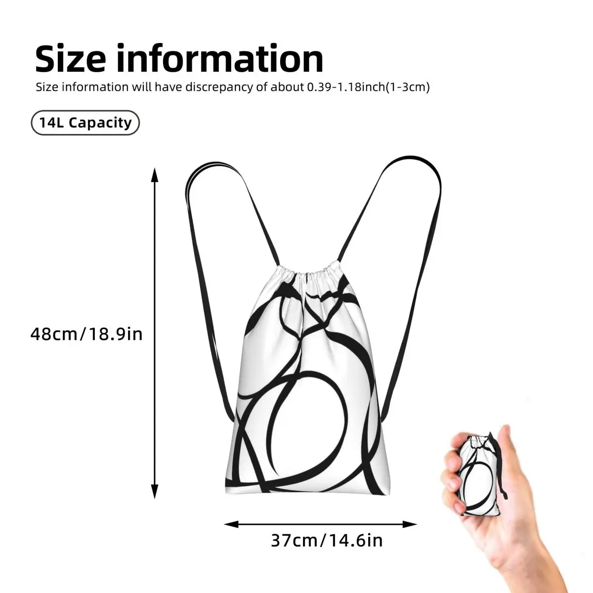 4 Pcs - 45cm 18In - Geometric Abstraction Line Drawstring Backpack Sports Gym Bag Lightweight Foldable Storage Drawstring Bag