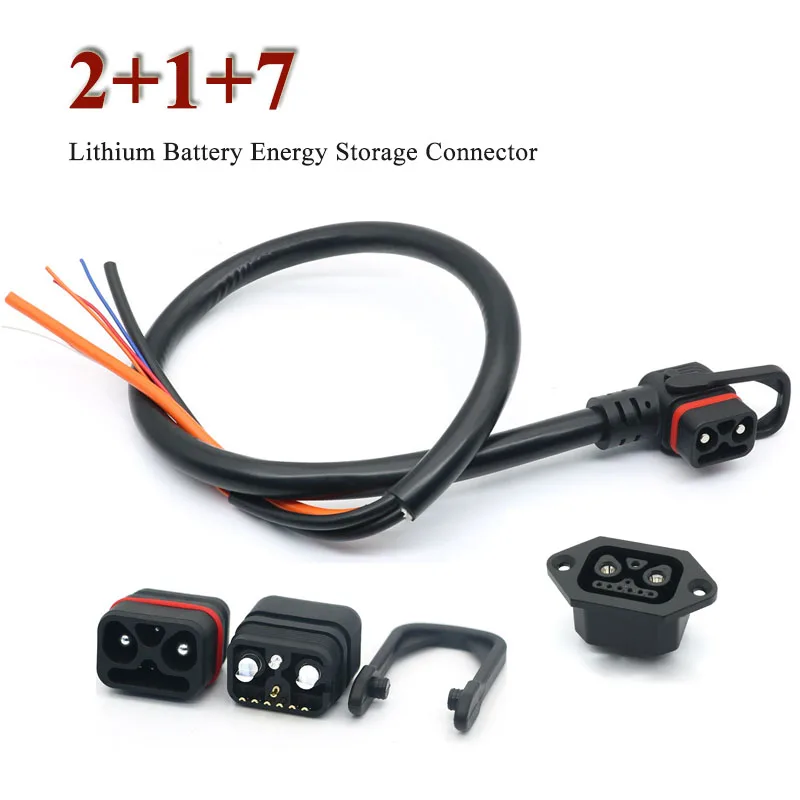 35A 2+1+7 Lithium Battery Charging Connector Cable Electric Vehicle Energy Storage Plug 10Pin Male Power Cord Female Socket Set
