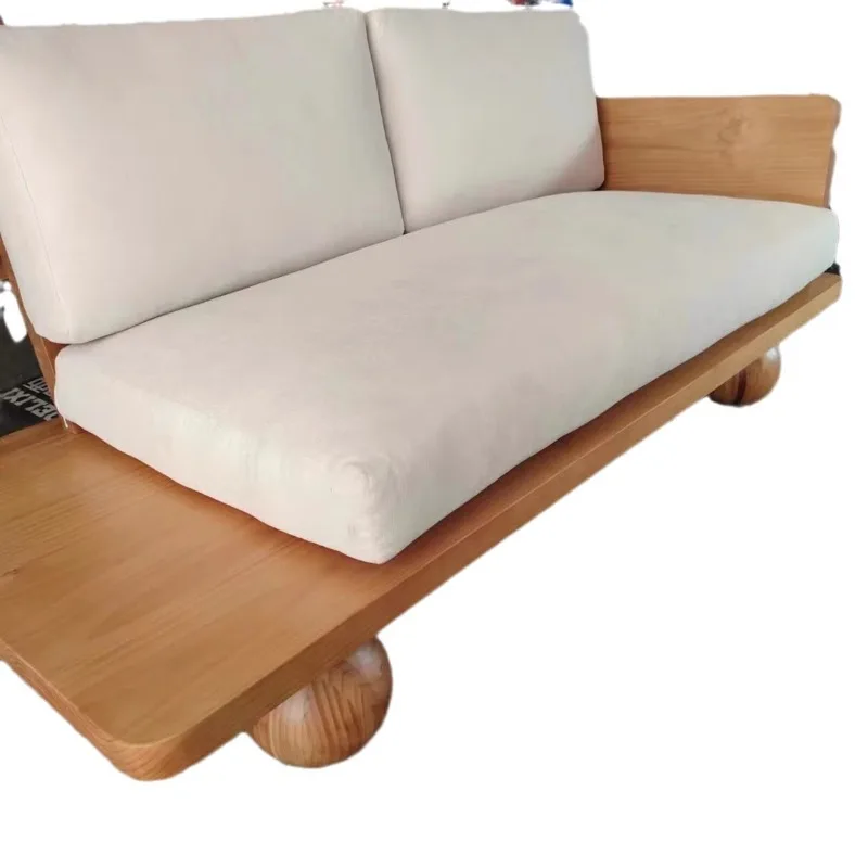 

Nordic Japanese-style solid wood sofa small apartment living room single double triple bed and breakfast club fabric log