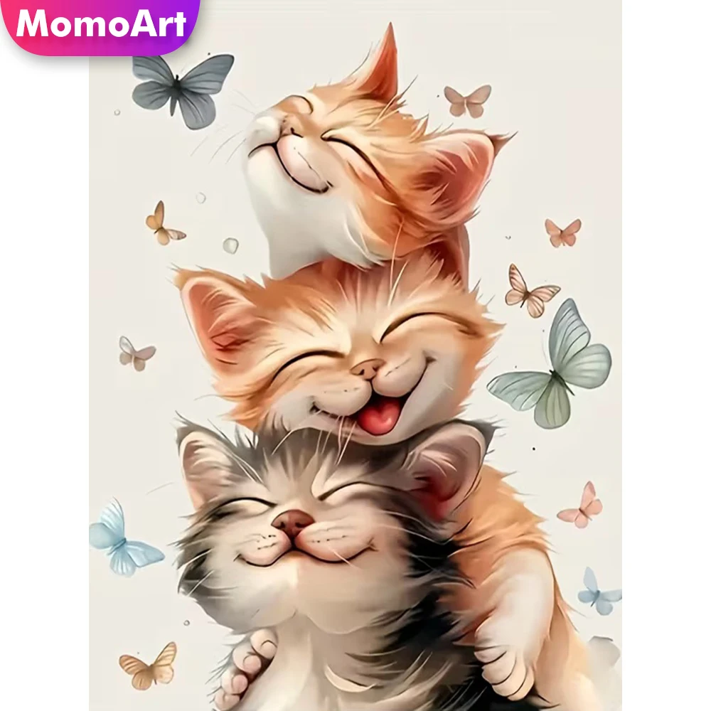 Momoart Diamant-Stickerei, Katze, Tier, voller Drill-Stickerei, Schmetterlings-Strass-Muster für Erwachsene, Anfänger, Mosaik, Kindergeschenk