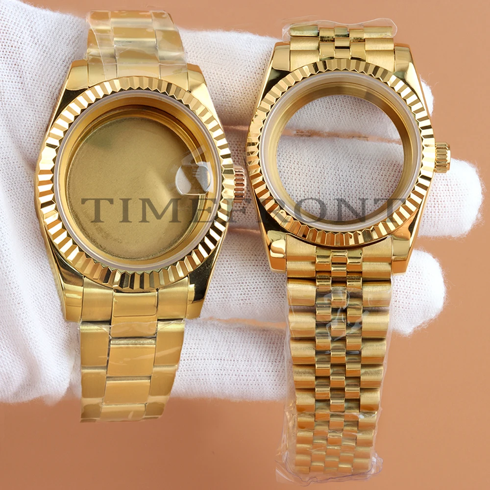 

36/39mm NH35 Gold PVD Watch Case Sapphire Glass Stainless Steel Bracelet Accessories Fit Datejust NH35 NH36 Movement 28.5mm Dial