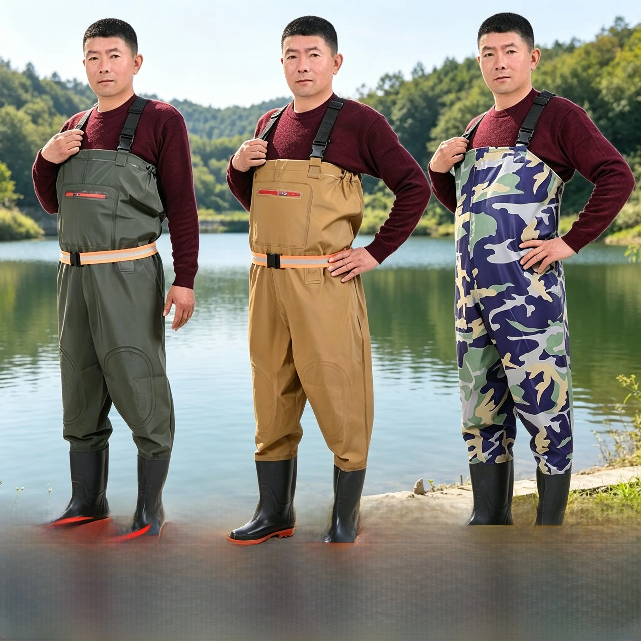 厚手の半身丈ウェーディングパンツ メンズ釣り具 防水耐摩耗性オーバーオール 釣りや水泳用