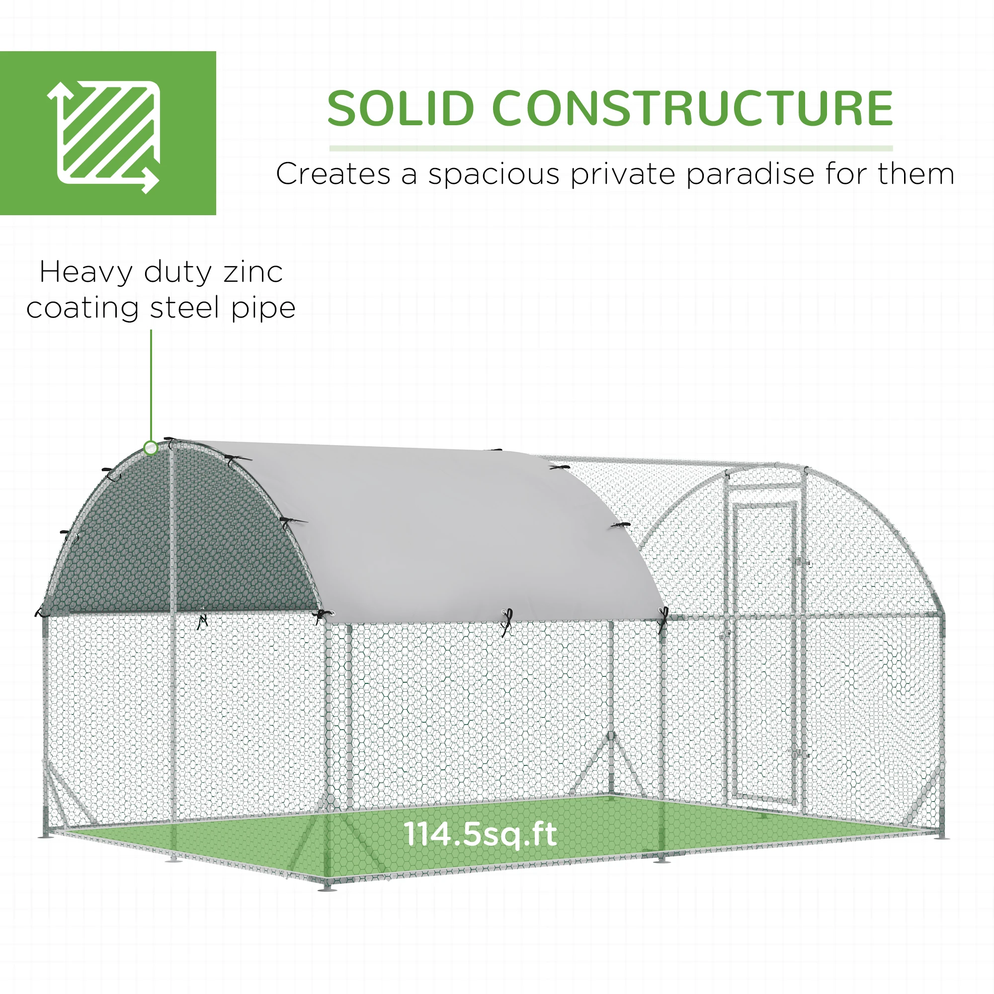 PawHut Walk In Chicken Run Galvanised Chicken Coop Hen Poultry House Cage Pet Playpen Garden with Water-Resist Cover