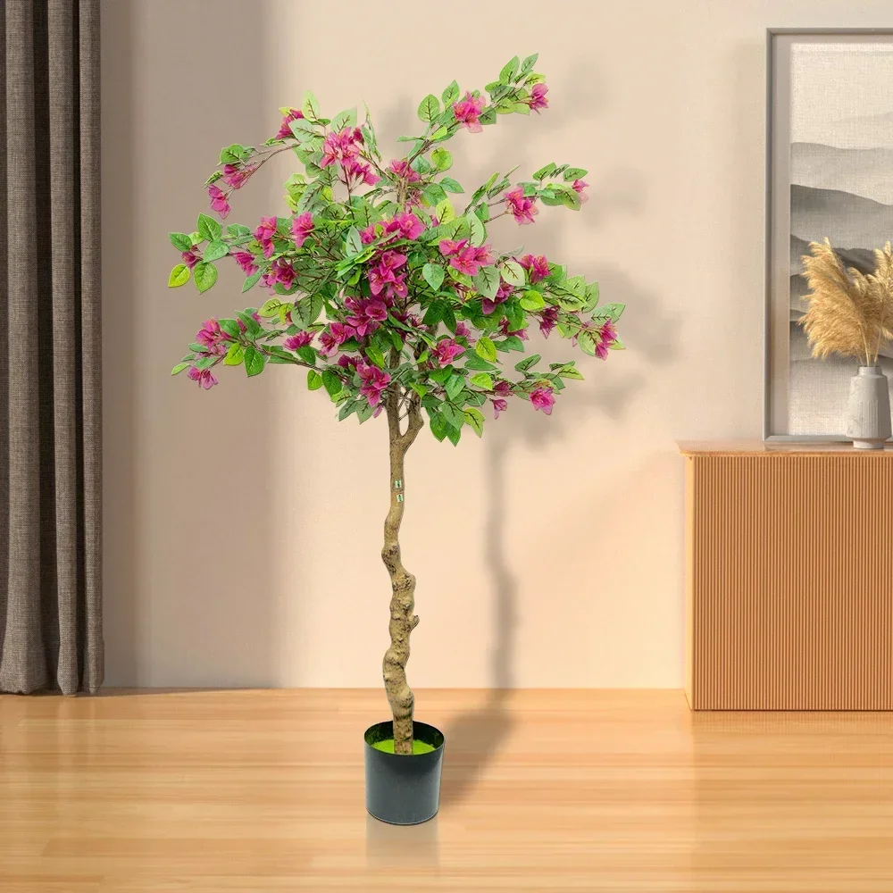 160cm Realistic Artificial Bougainvillea Tree Bendable Stems Rose Red Blossoms Faux Indoor Plant for Home Valentine Christmas Easter Year Round Decor
