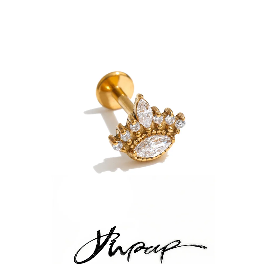 Yhpup 1 Stück 316 Edelstahl Zirkon Helix-Ohrstecker 18K PVD-beschichtet Feiner Alltags-Fantasie-Piercing-Schmuck