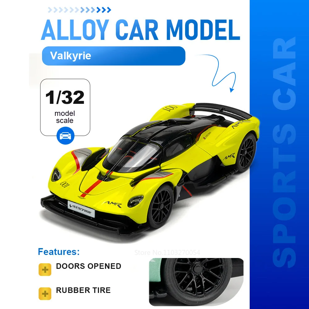 

Модель спортивного автомобиля Valkyrie V12 из сплава, масштаб 1:32, литая под давлением, с открывающимися дверями и пылезащитным чехлом, для декора книжной полки, изысканный подарок для друзей