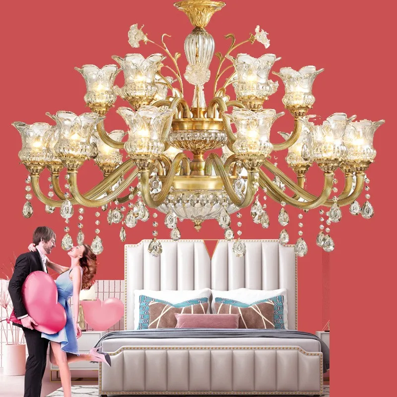 

Pure copper double-layer Dinning Room Chandelier Lighting large chandelier Lustre living room Chandeliers Crystal Lamp Ceiling