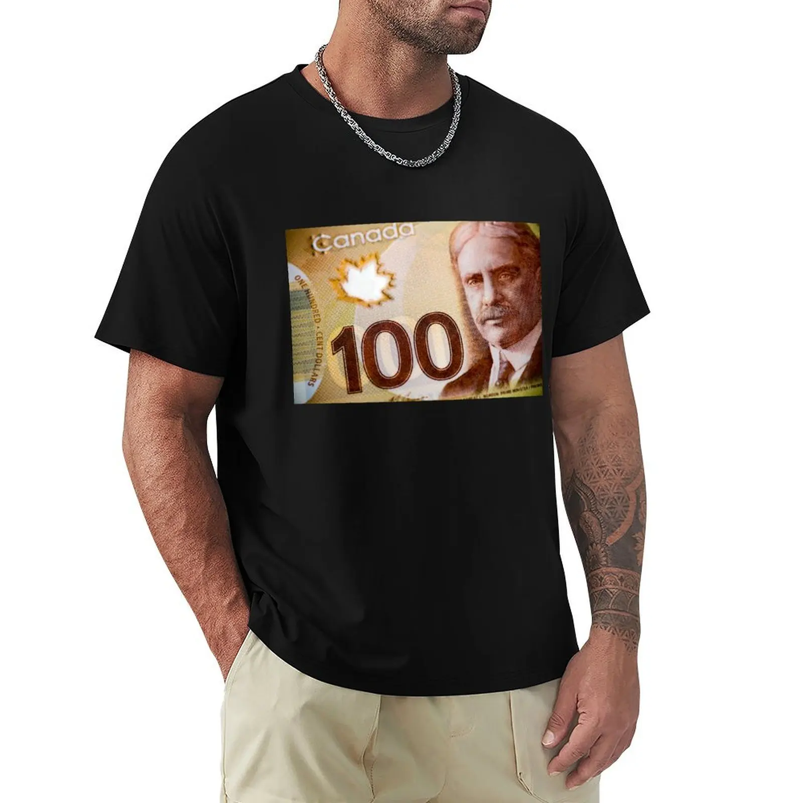 Canadian 100 Dollar Currency Money Banknote T-Shirt printed t shirts for man T-Shirt