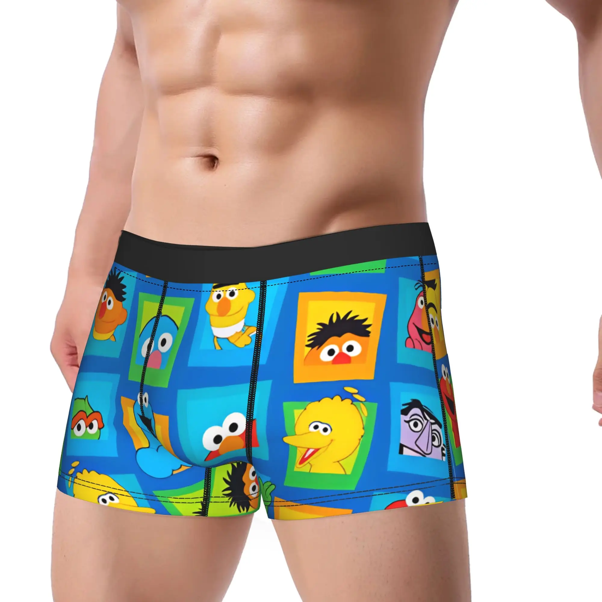 S-Sesames Streets Underwear  Custom Boxershorts High Quality Man Underpants Soft Trend Boxer Brief Birthday Gift
