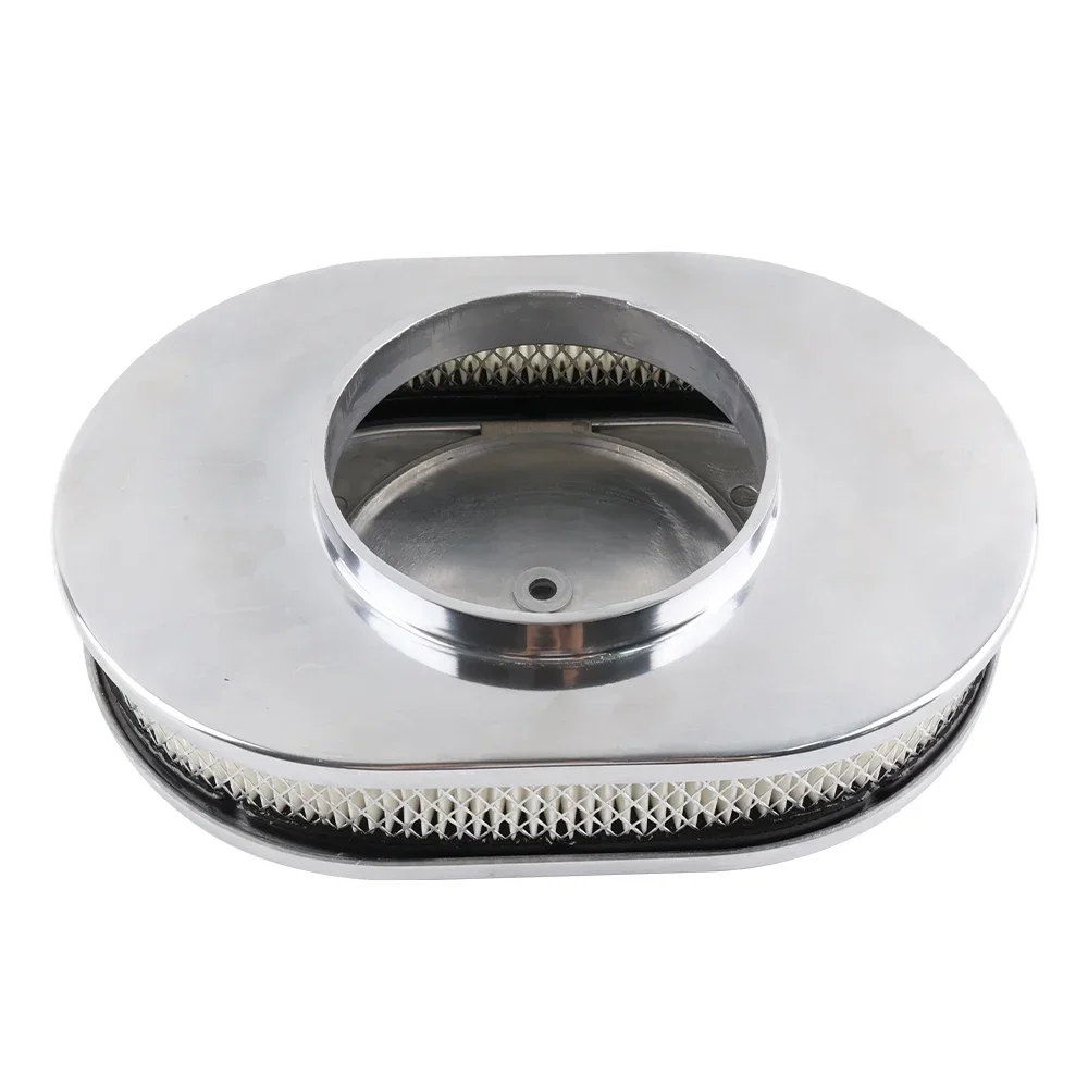 12 Inch Oval Full Finned Silver Aluminum Air Cleaner Assembly For Classic Chevy Ford Hot Rod Engine Air Intake System