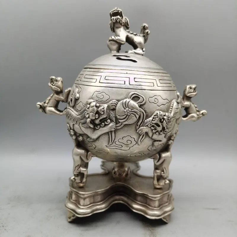 Antique-style, distressed bronze incense burner, globe-shaped incense burner ornament, bronze globe incense burner craft