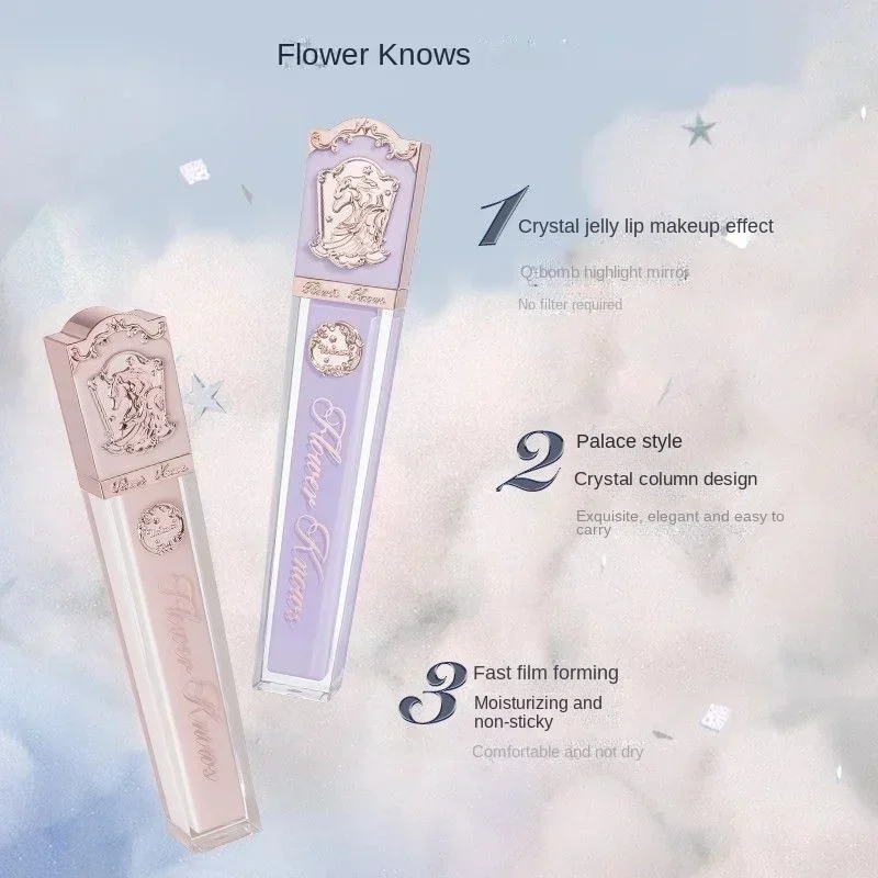 Flower Knows Unicorn Crystal Lip Glaze Specchio Rossetto idratante Balsamo per labbra coreano Lucidalabbra trasparente Cosmetici per trucco nutriente