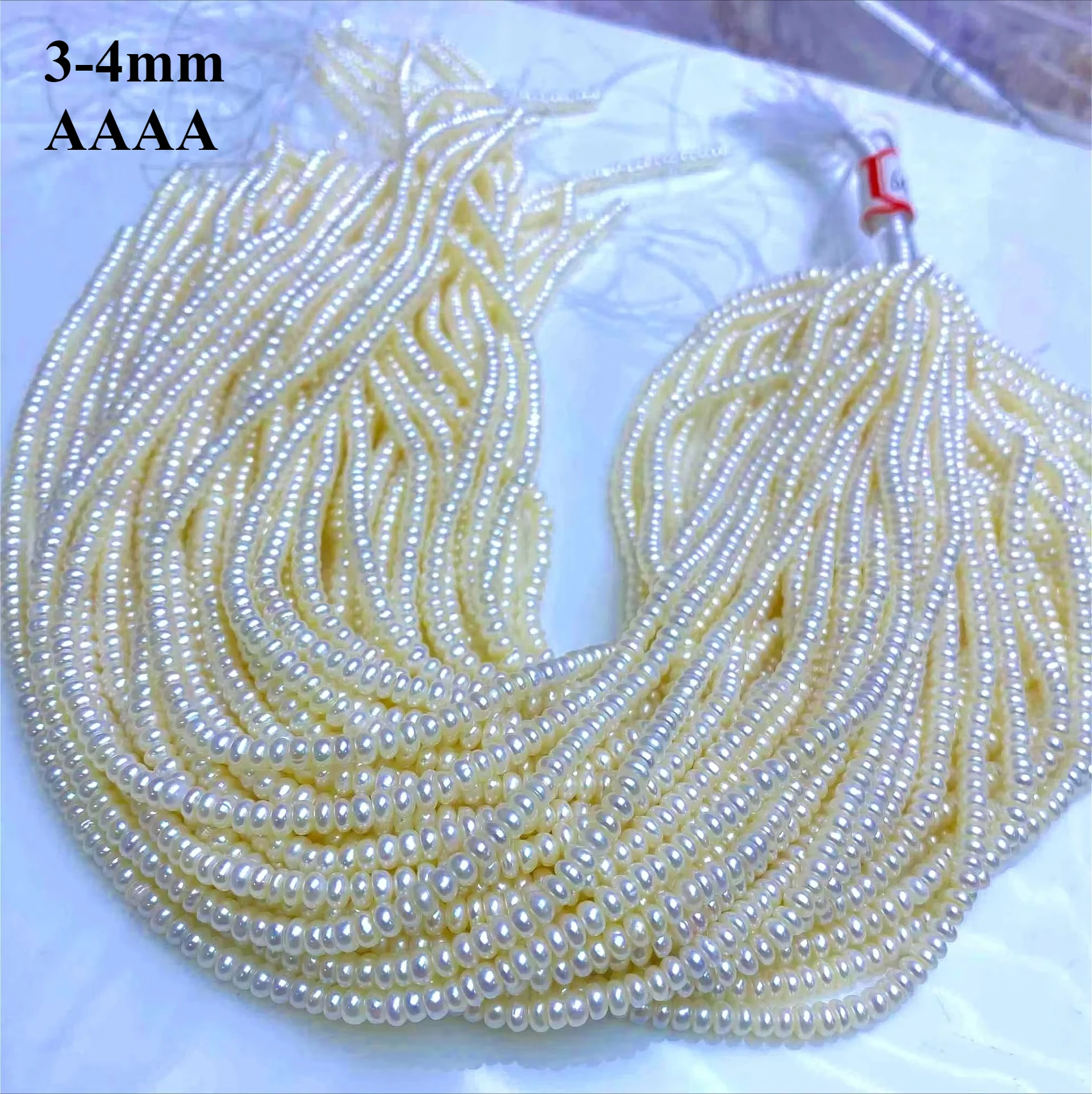 

3-4mm 4A Creamy Velvety Natural Freshwater Flat White Pearl Bead Women Rare Gift Jewelry Make DIY Necklace Bracelet Accessories