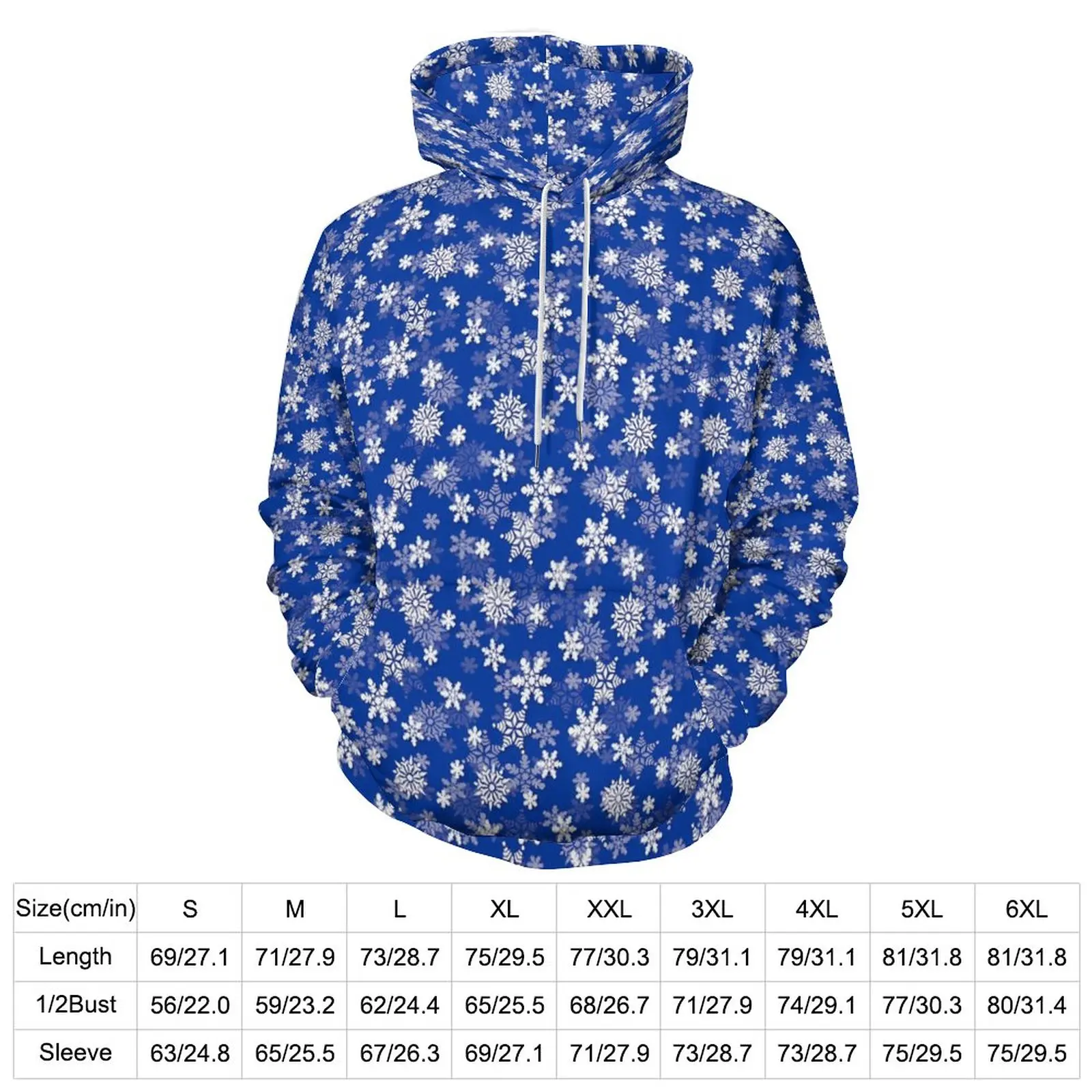 Christmas Snowflake Casual Hoodies Blue And White Trendy Design Loose Hoodie Autumn Long Sleeve Harajuku Oversize Clothing