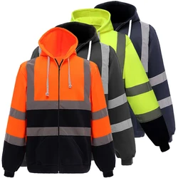 Heren sweatshirt met capuchon Rits Fleece Hoodie Tops Reflecterende fluorescerende streep Veiligheidswegwerkkleding Hi Vis werkkleding