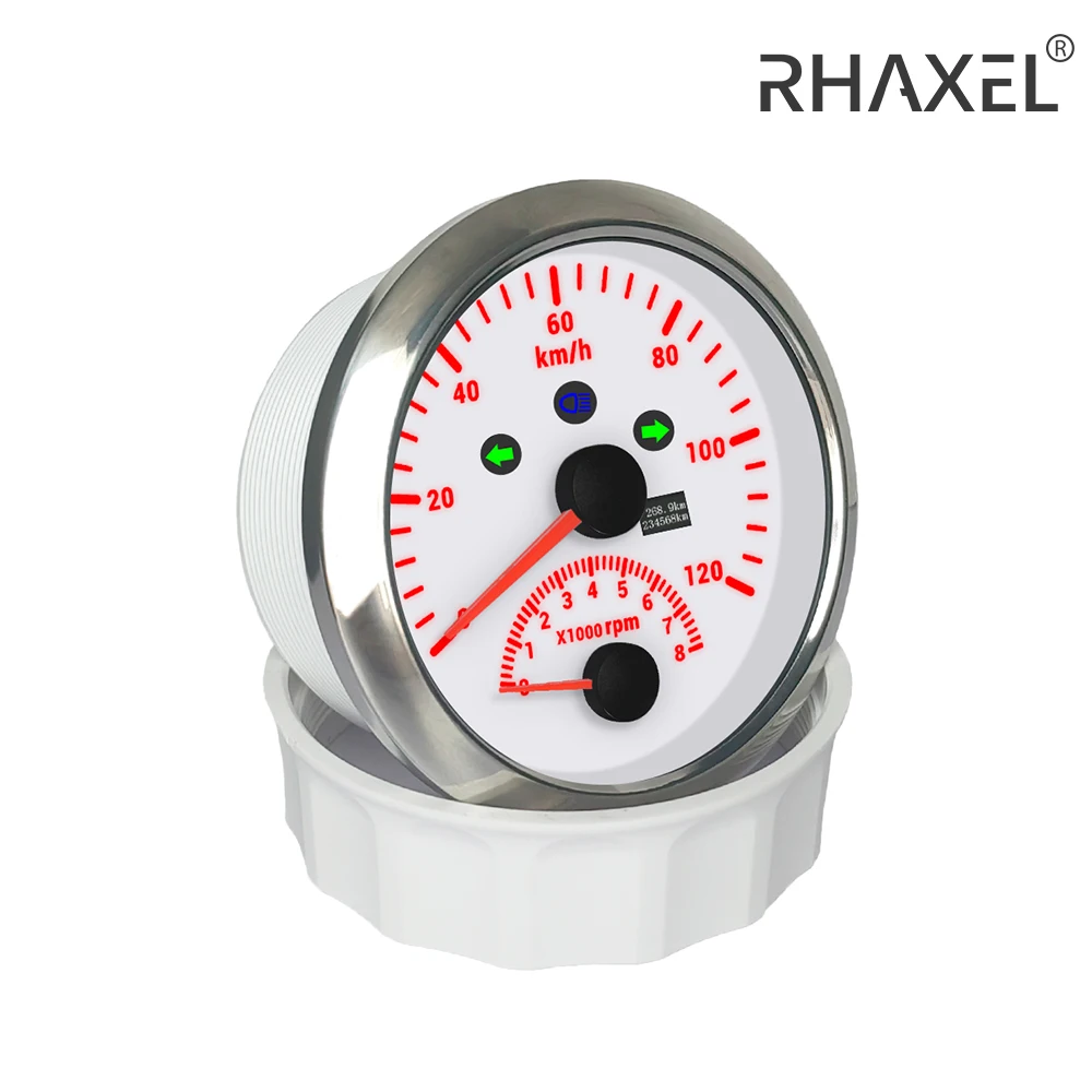 

RHAXEL 85mm Auto Motorcycle Speedometer GPS Gauge 0-200km/h Odometer with Tachometer 8000RPM Red Backlight 12V 24V